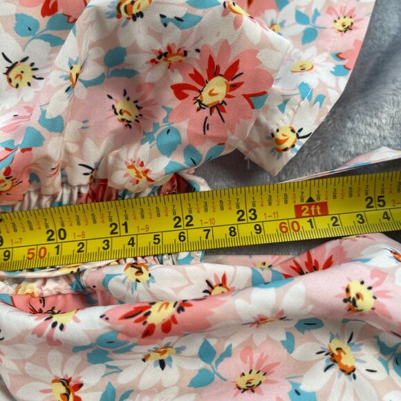 Live Cloth Dress Large Pink Blue Floral Maxi Smocked Waist Tie V-neck Button Up - Picture 8 of 16